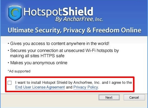 Hotspot Shield - Desmarcar na instalação