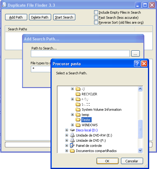 Duplicate File Finder - Janela pastas