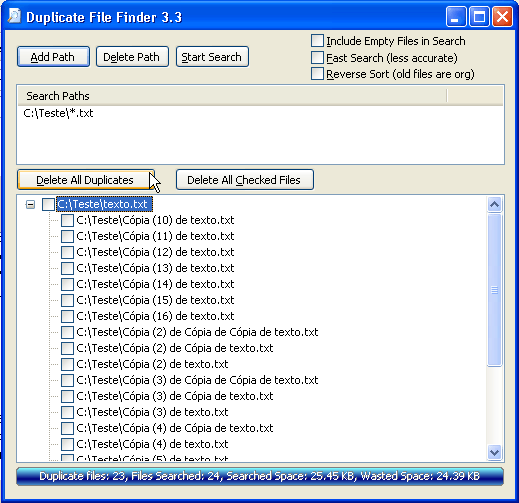 Duplicate File Finder - Arquivos duplicados encontrados