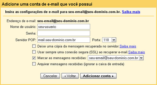 Configurando outras contas de e-mail no Gmail