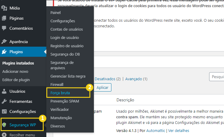 Configurando o plugin de segurança do WordPress