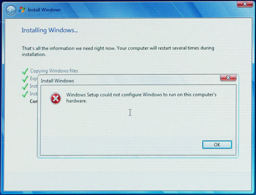 erro could not configure na instalação do windows 7