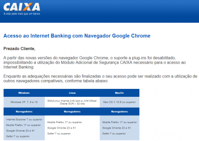 Internet Banking da Caixa não funciona no Google Chrome